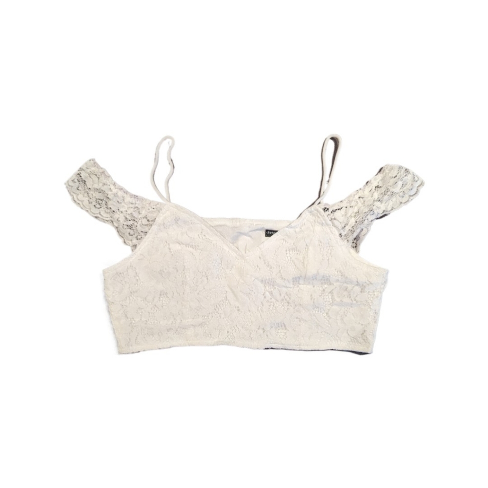 SHEIN | Women's Large | White Lace Off-Should High Crop Top